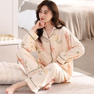 100%純棉睡衣 女士春秋 純棉家居服 長袖長褲 秋冬薄款高級感套裝 家居服