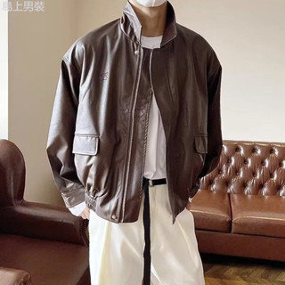 免運 美式復古皮衣 英倫風外套 皮衣外套 男士外套 皮質外套 機車服皮夾克男 皮革外套 皮衣 男上衣 翻領外套 機車外套