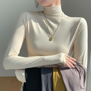 💕甜心大尺碼💕大尺碼秋冬季打底衫女高領2024新款面膜修身內搭女士磨毛堆堆領長袖上衣