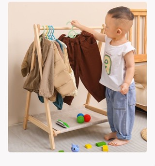 兒童衣帽架 落地衣帽架 寶寶實木掛衣架 臥室簡約衣服架 幼兒衣物收納置物架 收納架