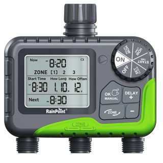 RainPoint 花園澆水定時器 3 區可程式設計自動灌溉定時器,帶雨延遲手動/自動模式澆水