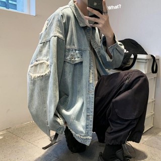 ♥免運♥ 牛仔夾克外套男 港風街頭牛仔外套 寬鬆韓版夾克牛仔上衣 寬鬆翻領牛仔褂子百搭ins牛仔夾克上衣
