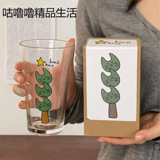 玻璃水杯 可愛貓咪玻璃杯 禮盒裝情侶款水杯 ins伴手禮夏季果汁杯 牛奶杯 咖啡杯冰杯