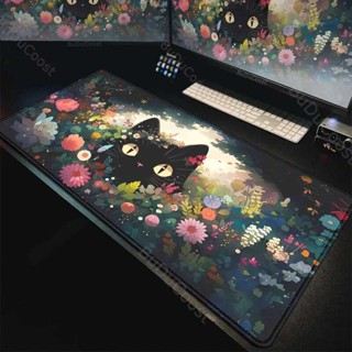 Xxl 筆記本電腦天然橡膠地毯 DIY 滑鼠墊大型遊戲桌墊可愛綠色滑鼠墊卡哇伊黑貓桌墊美學植物