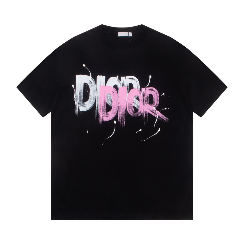 DIOR0101潑墨塗鴉印花T恤-黑色夏季男士短袖上衣