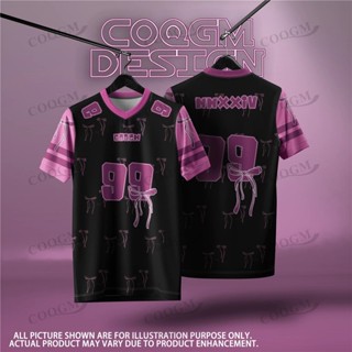 Jersey Coquette Oversized韓版時尚短袖男女夏季蝴蝶結V領上衣情侶運動裝