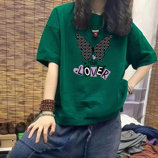 蝴蝶小眾印花T 100%純棉透氣 寬鬆 韓版圓領T恤女 韓國ins設計感 爆款 基礎百搭半袖 上衣
