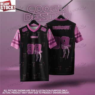 Jersey Coquette Oversized韓版時尚短袖T恤男女夏季蝴蝶結v領上衣情侶運動衫高品質