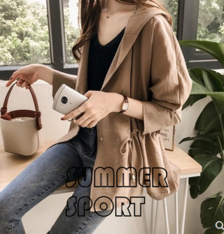 【SUMMER】初秋女裝新款2025韓版寬鬆bf連帽風衣女中長款修身長袖開衫外套