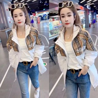 優質新品 網紅格子風衣 外套女 秋季新款韓版拼色外套 減齡顯瘦連帽寬鬆時尚百搭版上衣