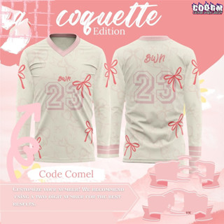 Hot Trends Jersey Coquette Oversized韓版時尚短袖T恤男女夏季蝴蝶結v領上衣情侶運動衫
