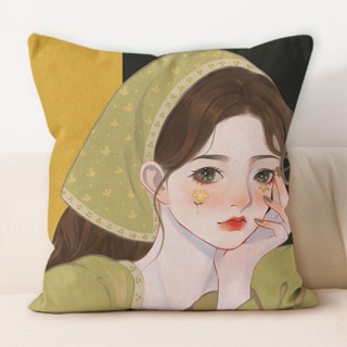 臺灣限時低價 油彩花卉少女抱枕靠墊居家沙發抱枕裝飾抱枕汽車靠枕護腰辦公午休