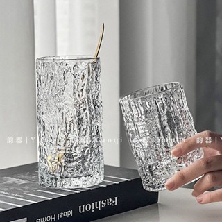 迷你展覽館🖼️ 【1530人收藏】韻器小眾ins石紋玻璃杯果汁冷飲奶茶咖啡杯樹紋家用簡約水杯帶勺