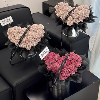 國慶愛心銀色圓形抱桶材料袋鮮花花束包裝盒玫瑰愛心禮盒