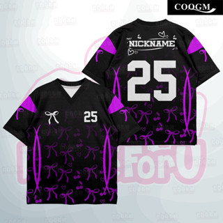 Jersey Coquette Oversized韓風時尚球衣T恤男女夏季蝴蝶結v領上衣情侶運動衫定製名稱2