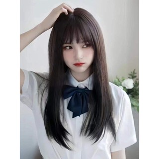假髮女長髮中長款Lolita夏天薄款女裝大佬cos偽娘黑長直全頭套式