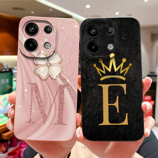 適用於 Redmi Note 13 Pro 4G 5G 手機殼防震奢華時尚黑色皇冠字母矽膠殼後蓋適用於 Redmi No