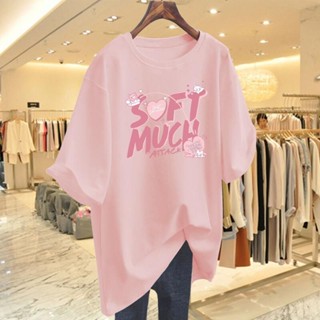 大尺碼女裝 短袖上衣 短袖t恤女 洋氣韓版特大碼300斤胖mm夏季2025新款短袖t恤女上衣寬松顯瘦