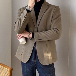 男士西裝 西裝外套 【百萬型男穿搭衣櫃】 毛呢西裝外套男秋冬新款高階感休閒韓版寬鬆帥氣加厚呢子西服套裝