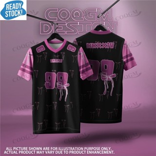 Jersey Coquette Oversized韓版時尚短袖T恤男女夏季蝴蝶結v領上衣情侶運動衫