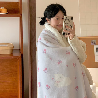 紫色碎花牛奶絨羊羔絨印花加厚毛毯 可愛卡通毯子 兒童/單人/雙人毛毯 披肩毯 車用毯 沙發毯 冷氣毯 小毛毯 加厚蓋毯
