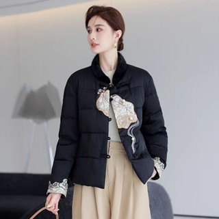 現貨速發 國風盤扣刺繡棉襖外套 新中式國風羽絨棉服 女冬季立領復古盤扣刺繡高階感超好看棉襖外套