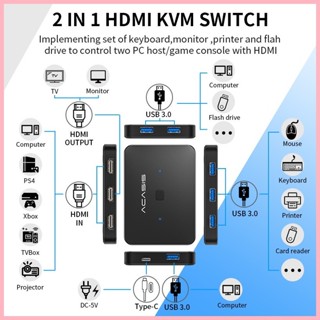 ♞,♘,♙Acasis USB HDMI KVM 切換器 2 進 1 出 4K60Hz HDMI 切換器