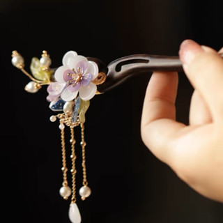 紫陽花髮簪 步搖日常氣質盤發木簪 宮廷風復古漢服頭飾髮釵 旗袍A27.