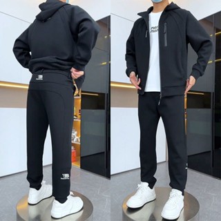 新品 現貨速發 【店鋪熱銷】春秋戶外休閒運動套裝男連帽拉鍊外套夾克時尚緊身大學T棉褲兩件套