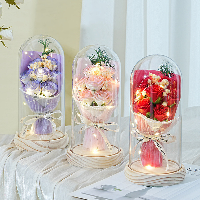 現貨 玫瑰香皂花束 透明燈罩 情人節禮物 母親節香皂花 畢業花束 告白畢業七夕生日求婚 母親節禮物 香皂花 教師節花束