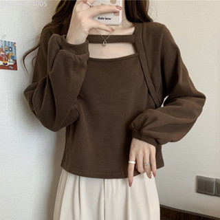 【店鋪熱銷】特大碼150.0kg德絨長袖t卹女春秋設計感胖mm遮肚子鏤空方領內搭上衣