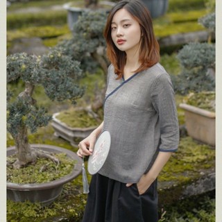 女生衣著 流行 時尚 漢服仿棉麻中國風民國風復古女裝茶藝服古著女禪意春夏禪服單上衣