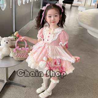 【ChainBaby】 女童洛麗塔粉色蓬蓬公主裙短袖周歲女寶寶禮服洋裝宮廷風連衣裙