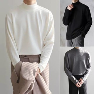 男士長袖T卹 半高領打底衫春秋冬季韓版寬鬆內搭圓領德國絨保暖潮流品牌上衣