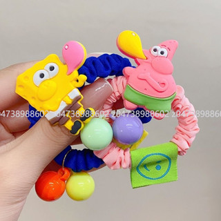 韓版可愛ins卡通少女頭繩海綿寶寶派大星公仔髮繩綵球球髮圈頭飾 髮夾 髮圈 髮箍 髮帶 抓夾 瀏海夾 頭紗 皇冠 假髮