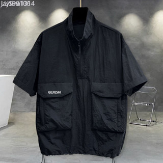 【店鋪熱銷】加肥特大碼150.0kg工裝T恤短袖男士寬鬆潮牌立體口袋機能風休閒上衣