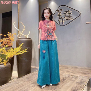 當天出貨 中國風長褲 民族風長褲 茶服 闊腿褲裙 棉麻寬褲流蘇裝飾藝文復古寬鬆大尺碼褲寬鬆闊腿瘦垂墜感新款