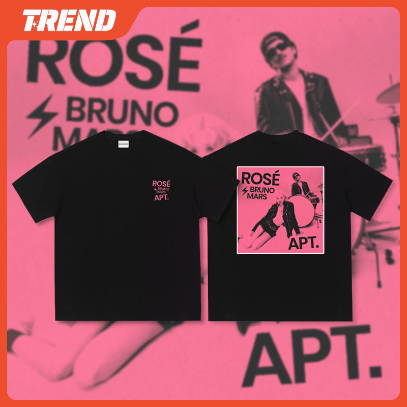 KPOP BLACKPINK 玫瑰 X 布羅諾火星 APT。 棉質T恤加大碼復古男女街頭印花圓領短袖上衣