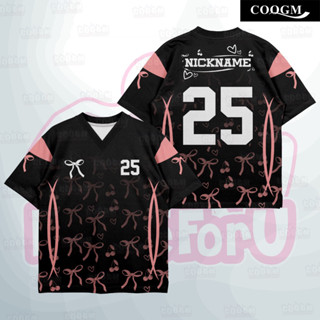 Jersey Coquette Oversized韓風時尚球衣T恤男女夏季蝴蝶結v領上衣情侶運動衫定製名稱
