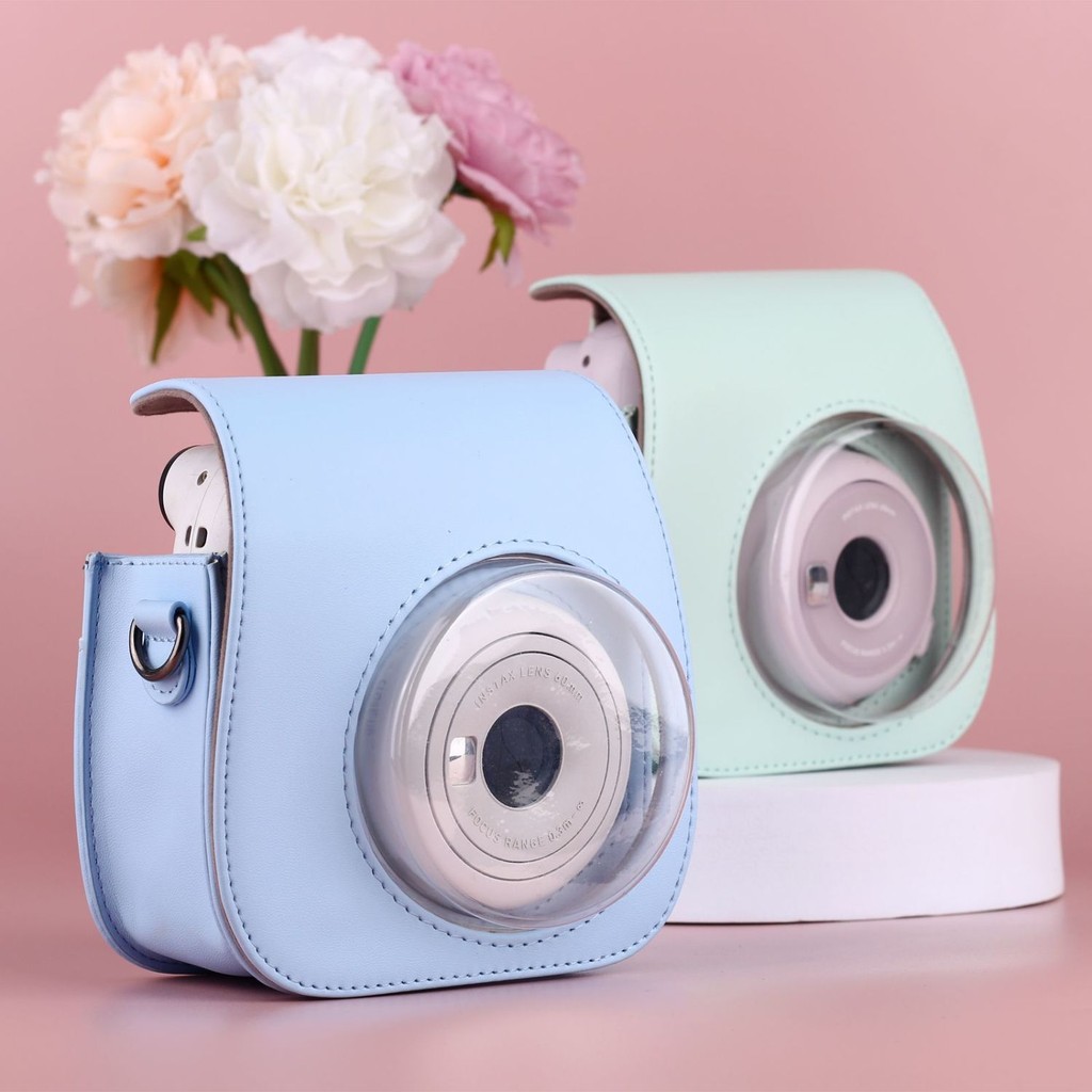 富士拍立得MINI12相機包instax太空艙保護套可愛黑棕素色配肩帶