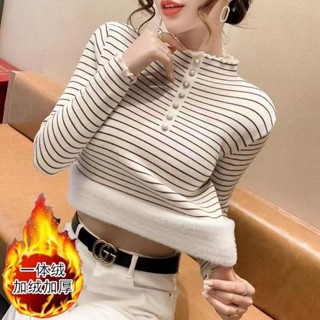 現貨 新品熱賣 女生中高領刷毛打底衫 2023年新款一件式絨中高領秋冬刷毛加厚針織衫女裝洋氣長袖內搭上衣