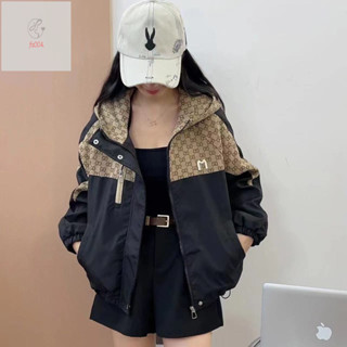 歐洲站秋冬新款連帽拼接風衣 外套女 韓版寬鬆短版休閒工裝夾克