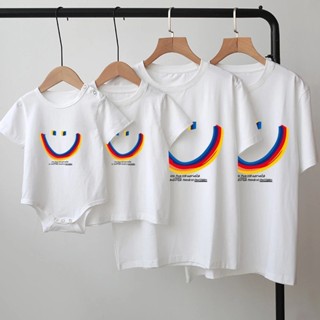 三隻熊🐻/親子服裝/母女裝/韓國正韓親子裝/全家福裝/潮親子裝夏季T卹彩虹笑臉一家四口嬰兒母子母女洋氣