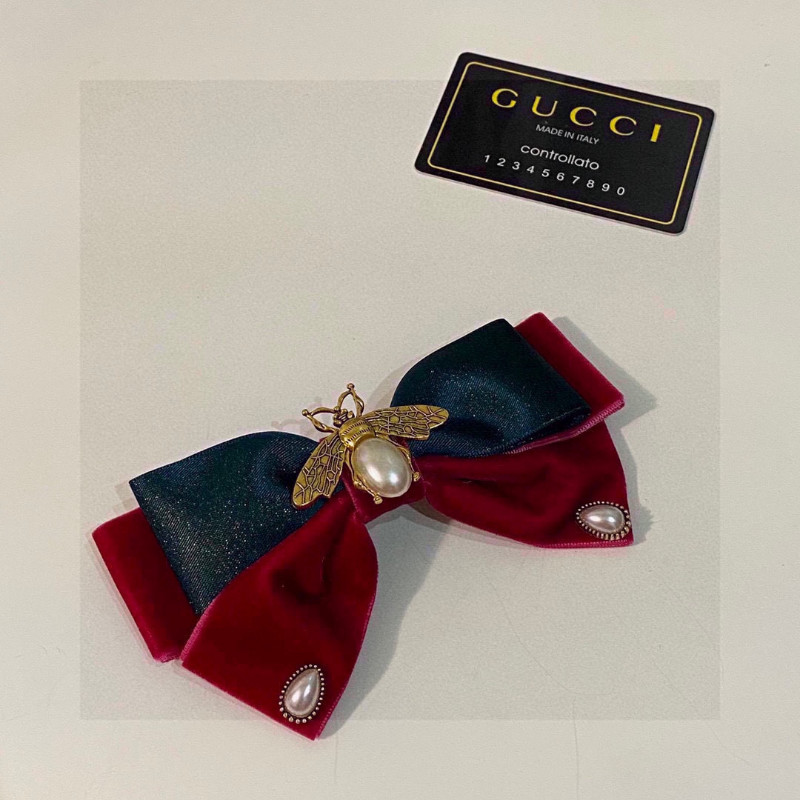 GUCCI5102紅黑絲絨蜜蜂蝴蝶結髮飾