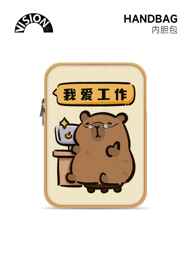 VISION小水豚創意文字電腦內袋14寸女IPAD適用聯想air蘋果mac筆記本華為15.6保護套惠普小米平板ins收納