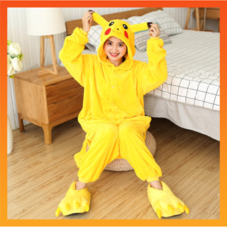 女士 Baju Tidur 睡衣中性長袖睡衣睡衣 Kigurumi 可愛動物皮卡丘縫線恐龍卡通睡衣睡衣連體衣
