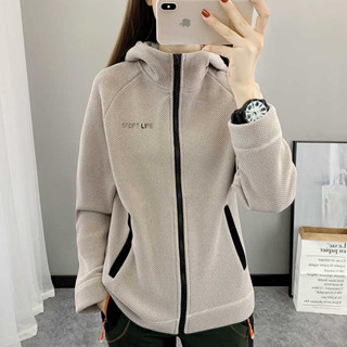 XIXI 絨毛保暖外套 登山夾克秋冬季抓絨衣女版小外套連帽加厚搖粒絨外套女刷毛保暖運動大學T潮牌 11AA