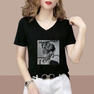 【1545人好評】2025夏季新款v領氣質短袖t恤女裝洋氣百搭緊身顯瘦體恤衫上衣潮 （fashion wardrobe