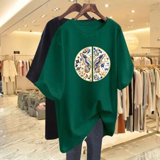 大尺碼女裝 短袖上衣 短袖t恤女 中式休閑本命年2025新款大碼胖mm300斤夏季短袖t恤女寬松上衣顯瘦