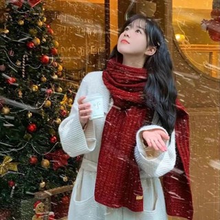 【大麥優選館】韓國版針織毛線紅色圍巾女 冬季2024百搭高級感保暖情侶圍脖 保暖圍巾 圍巾 韓國 脖圍 圍脖 圍巾披肩
